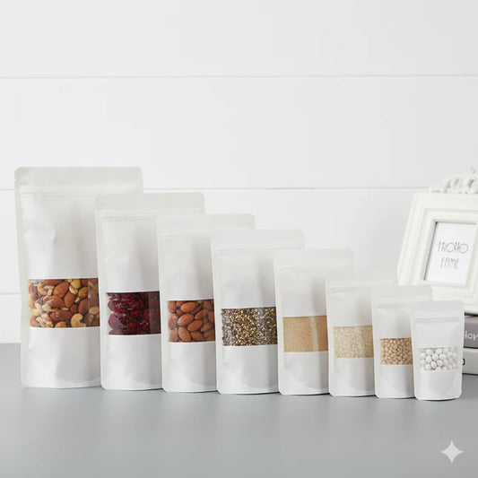 White Kraft Zip Lock Standup Pouch